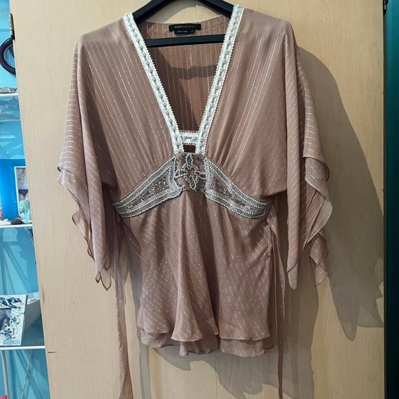 New BCBG Max Azria Pink Beige Butterfly Top Size S Small - Picture 5 of 5